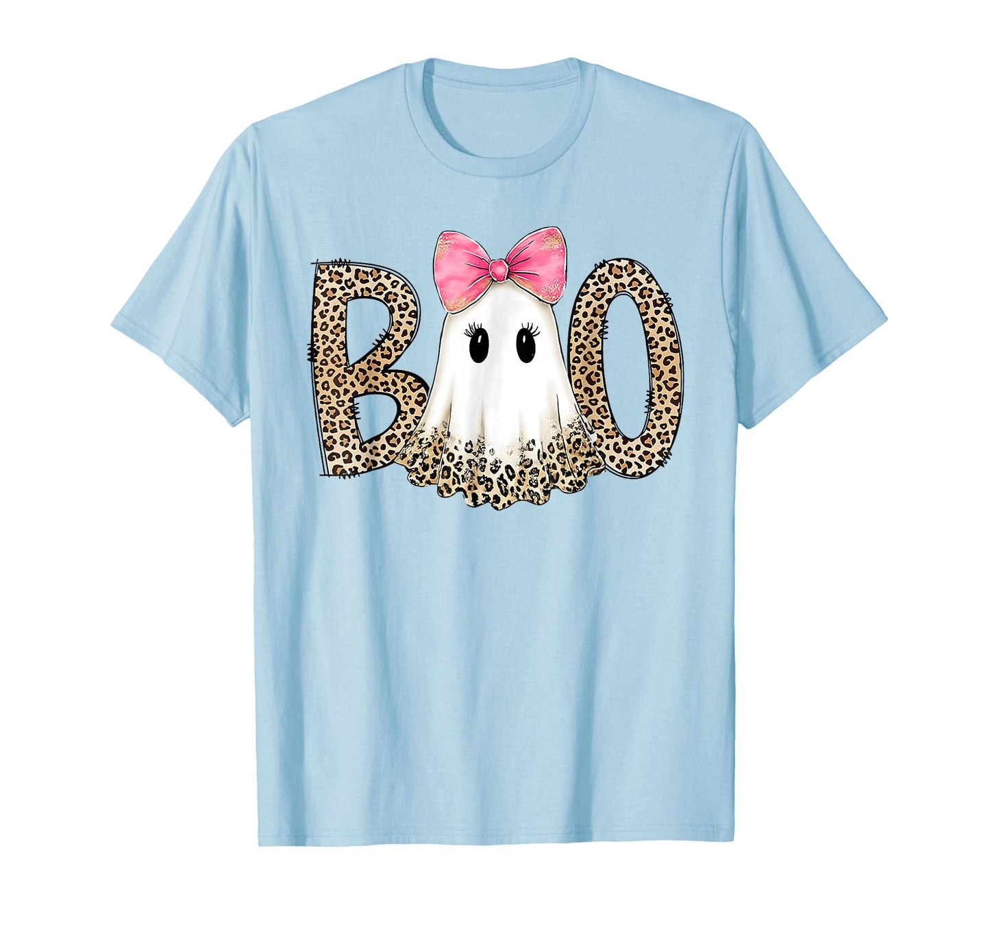 Boo Ghost Leopard Coquette Bow Halloween Girls Women Costume T-Shirt