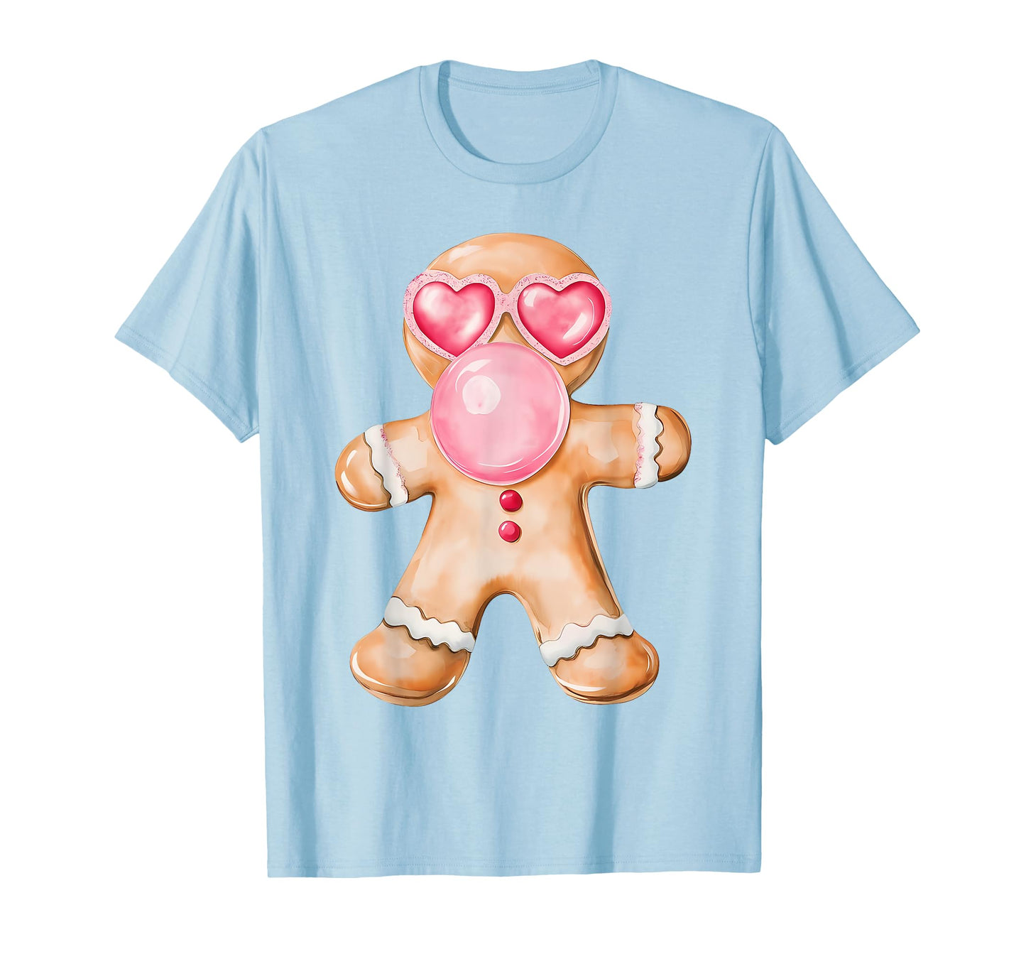 Gingerbread Blowing Bubble Gum Pink Sunglasses Christmas T-Shirt