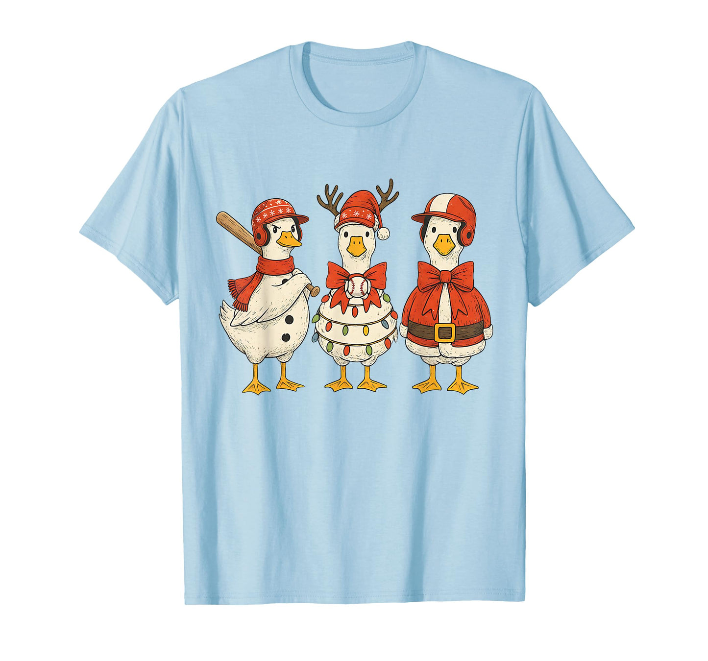 Preppy Goose Baseball Christmas Crew Santa Goose Baseball T-Shirt
