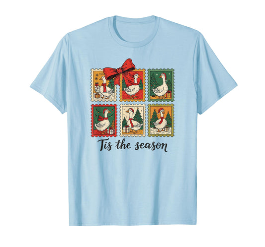 Vintage Christmas Postage Stamps Goose Men Women Kids Xmas T-Shirt
