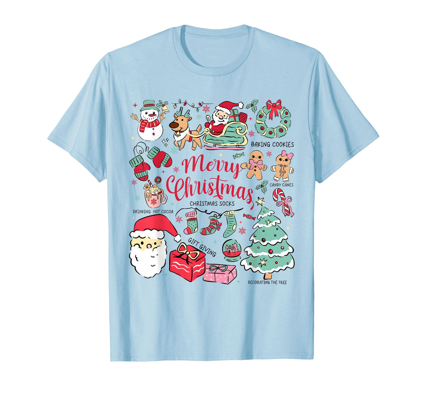 Merry Christmas Santa Sleigh Tree Wreath Gingerbread Socks T-Shirt