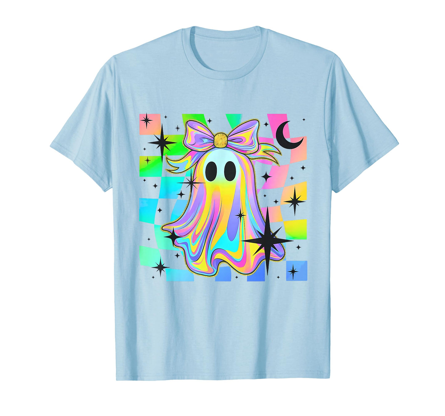 Pastel Galaxy Ghost Halloween Girl Kids Ghost Coquette Bow T-Shirt