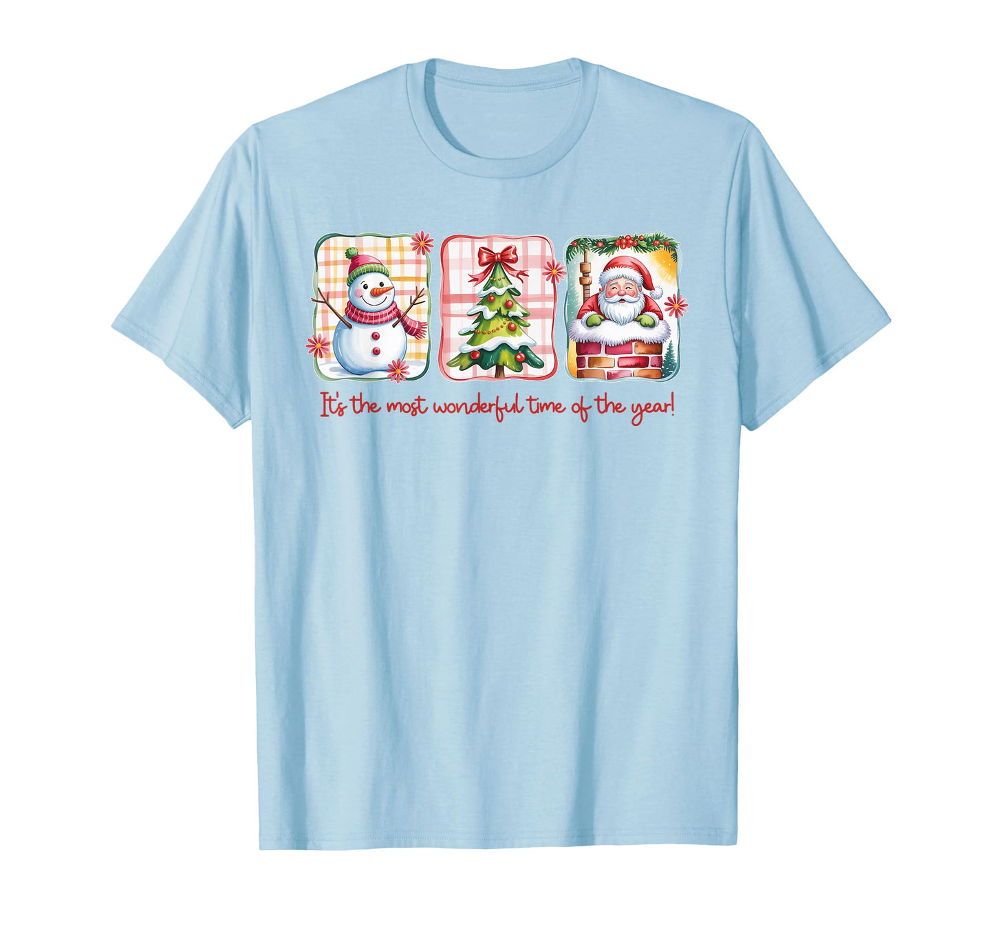 Christmas The Most Wonderful Time of The Year Plaid Snowman T-Shirt