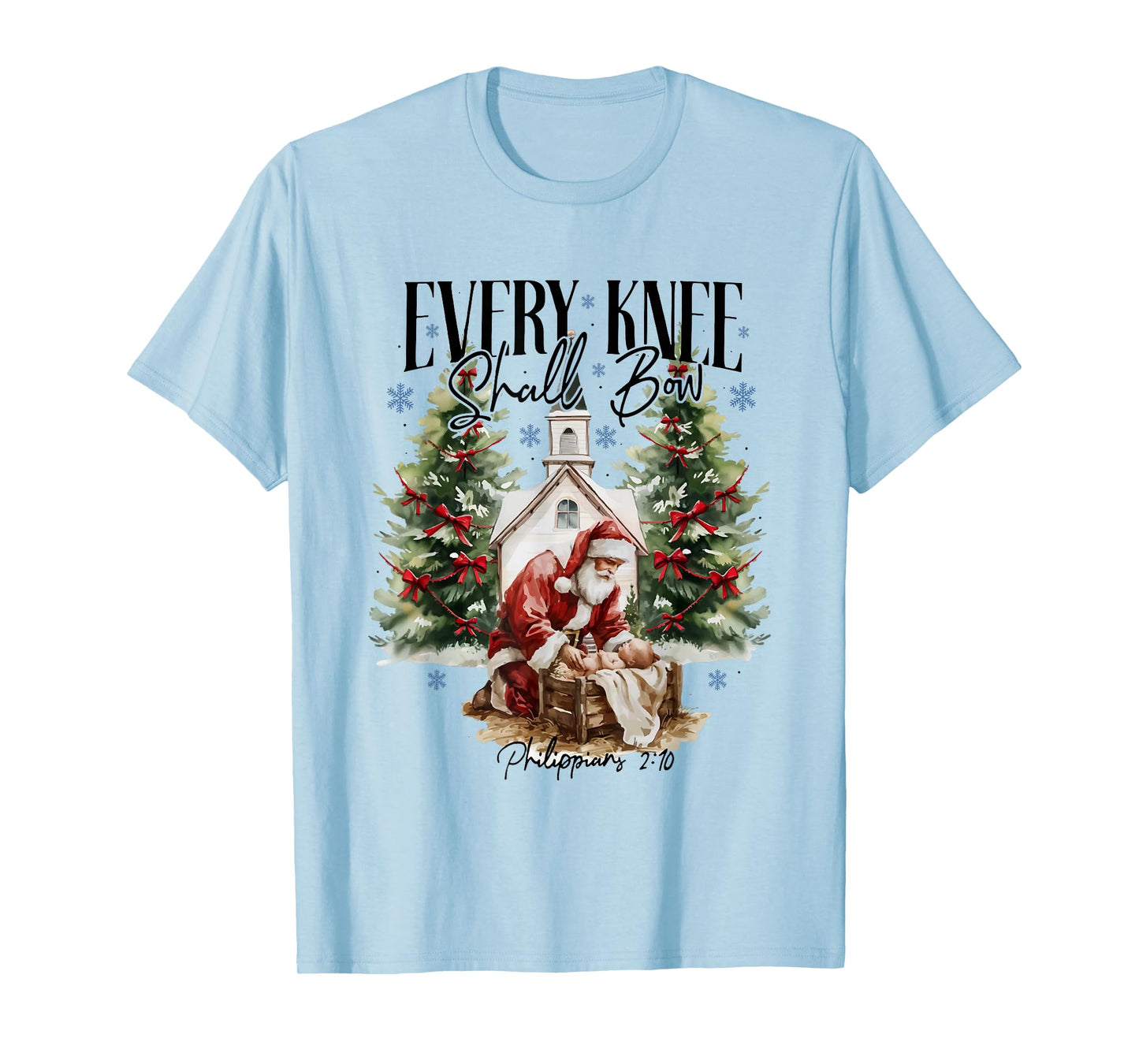 Every Knee Shall Bow Religious Christian Santa Christmas T-Shirt