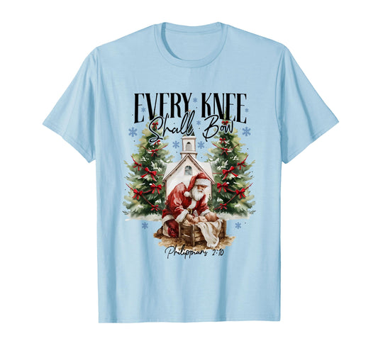 Every Knee Shall Bow Religious Christian Santa Christmas T-Shirt