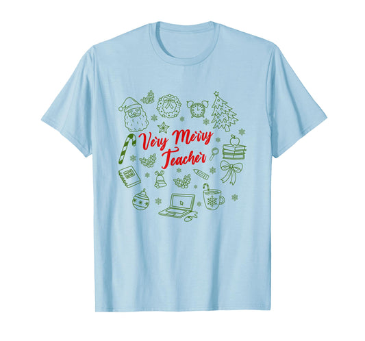 Very Merry Teacher, Christmas School, Teaching Christmas Tee T-Shirt