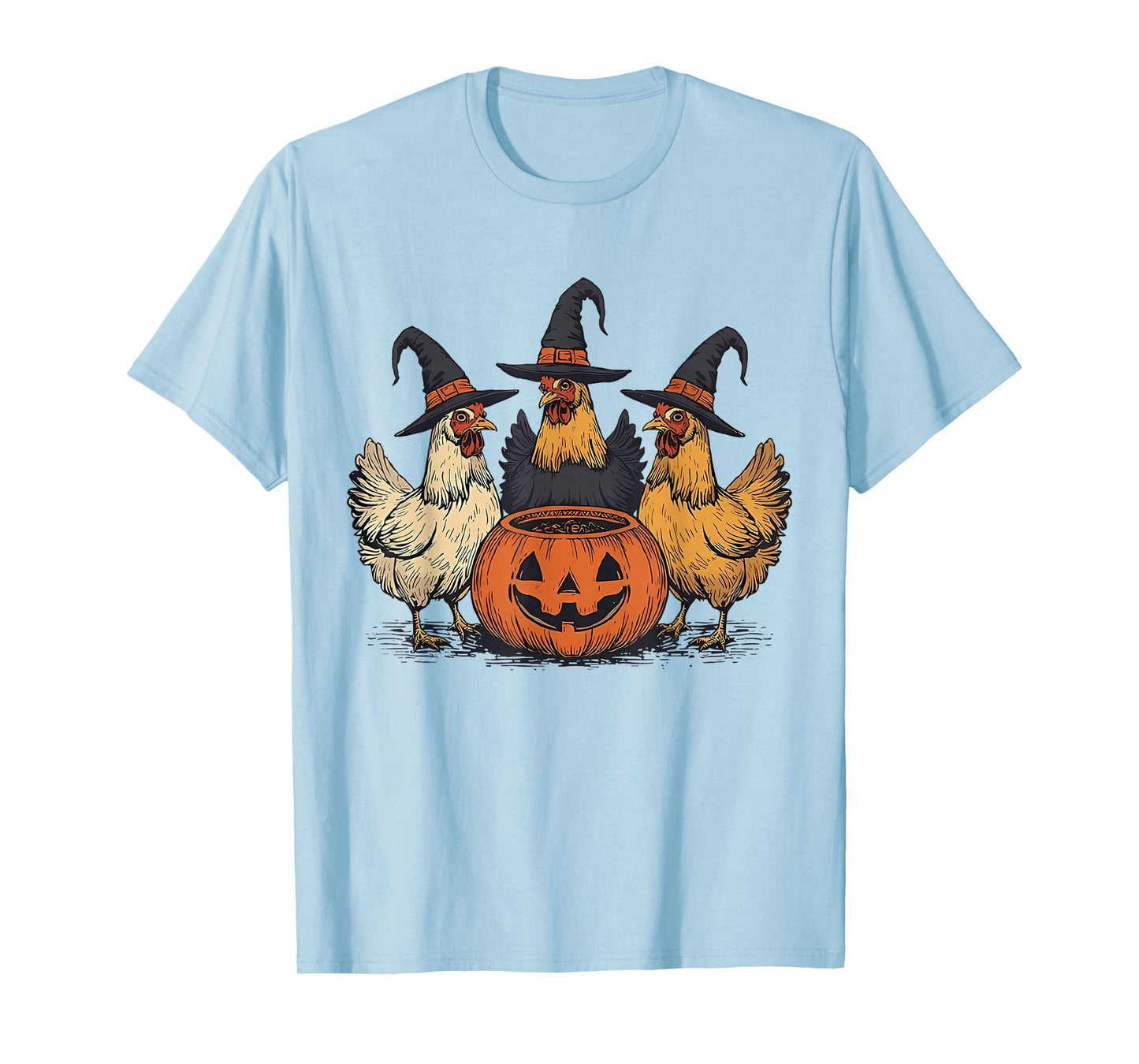 Halloween Witch Chicken Squad Fall Pumpkin Face Farm Animal T-Shirt