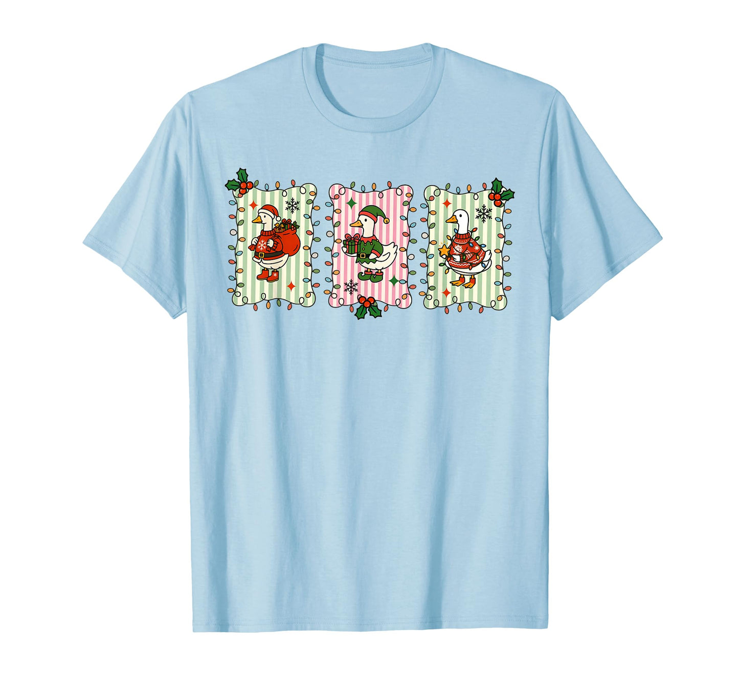 Retro Christmas Silly Goose Christmas Light Goosemas Funny T-Shirt
