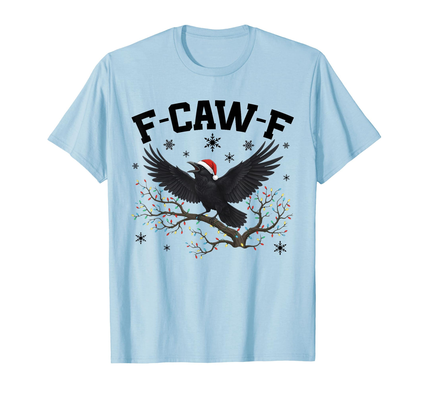 Retro Funny Black Crow F-Caw-F Christmas Lights Santa Hat T-Shirt