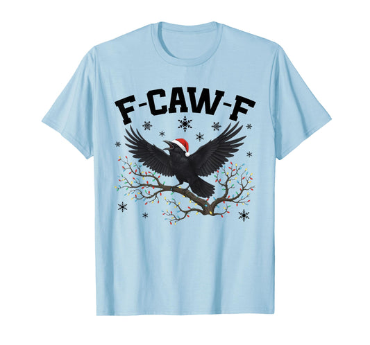 Retro Funny Black Crow F-Caw-F Christmas Lights Santa Hat T-Shirt