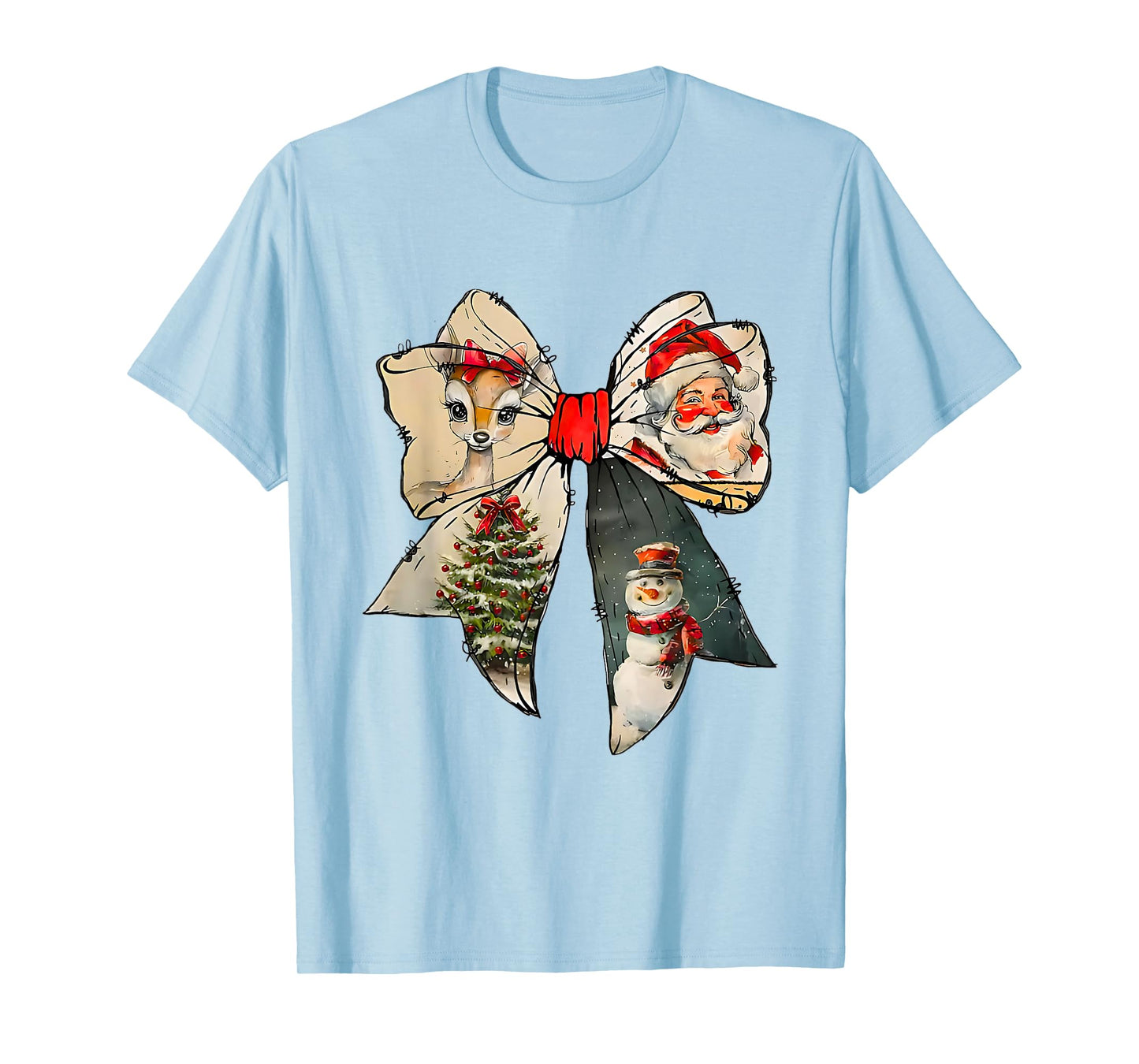 Snowman Santa Coquette Bow Christmas Tree Girl Women Kid T-Shirt