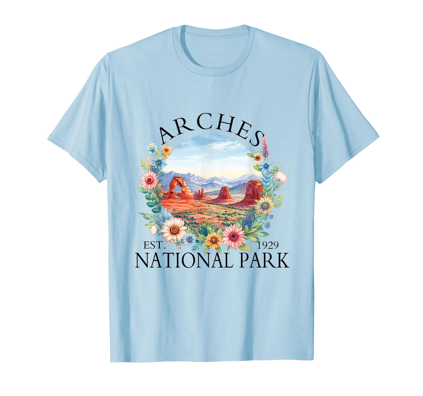 Retro Floral Arches National Park Hiking Camping Outdoor T-Shirt