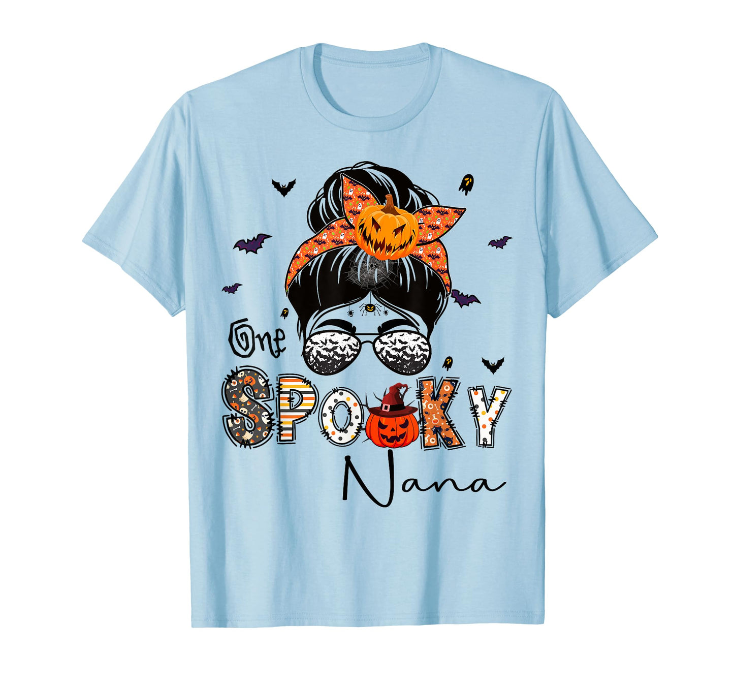 One Spooky Nana Messy Bun Grandma Pumpkin Halloween T-Shirt