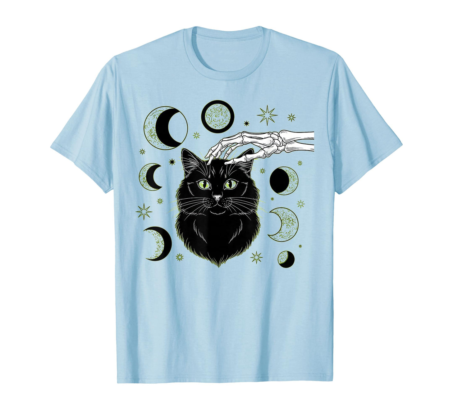Black Gothic Skeleton Hand Cat Halloween Witch Familiar T-Shirt