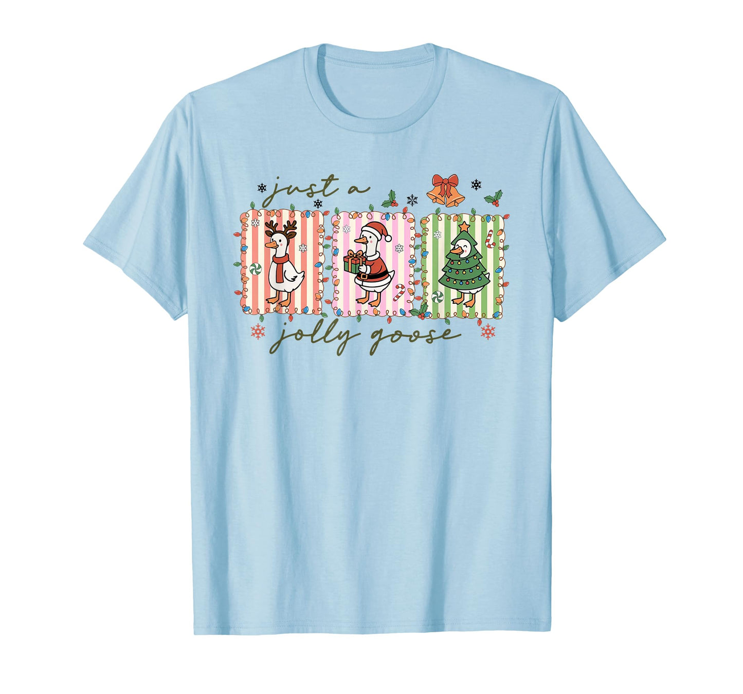 Just A Jolly Goose Funny Goose Santa Reindeer Cute Christmas T-Shirt