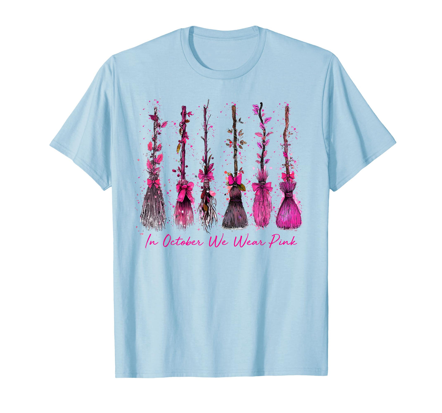 in October We Wear Pink Witches Breast Cancer Halloween Kids T-Shirt