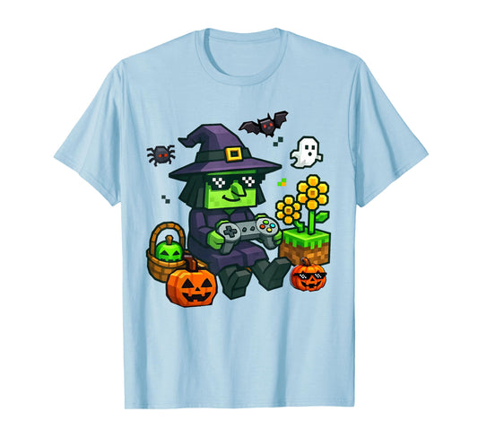 Halloween Costume Kids Girl Boy Game Gamer Pixel Ghost Witch T-Shirt