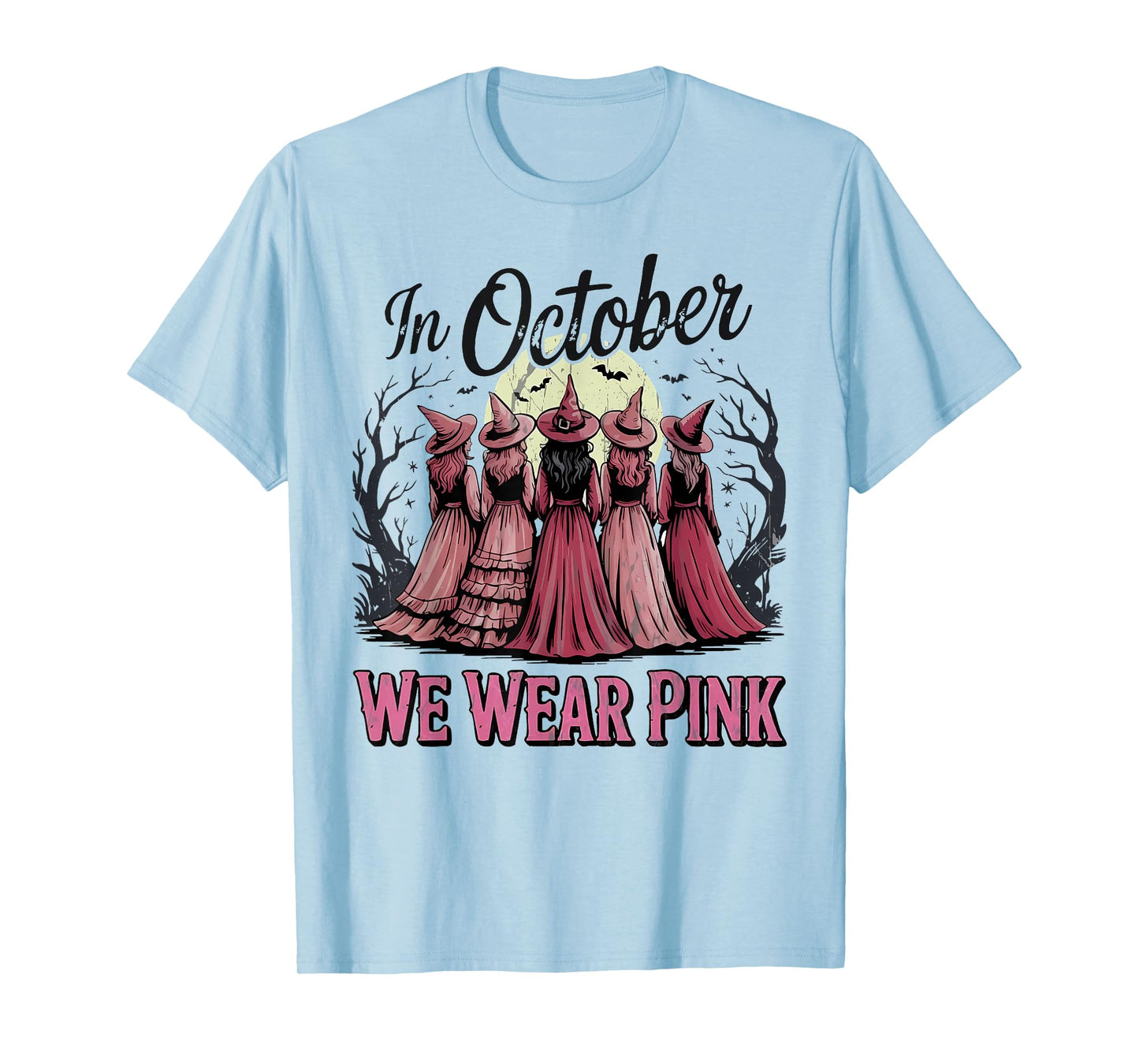 Retro in October We Wear Pink Witch Breast Cancer Awareness T-Shirt