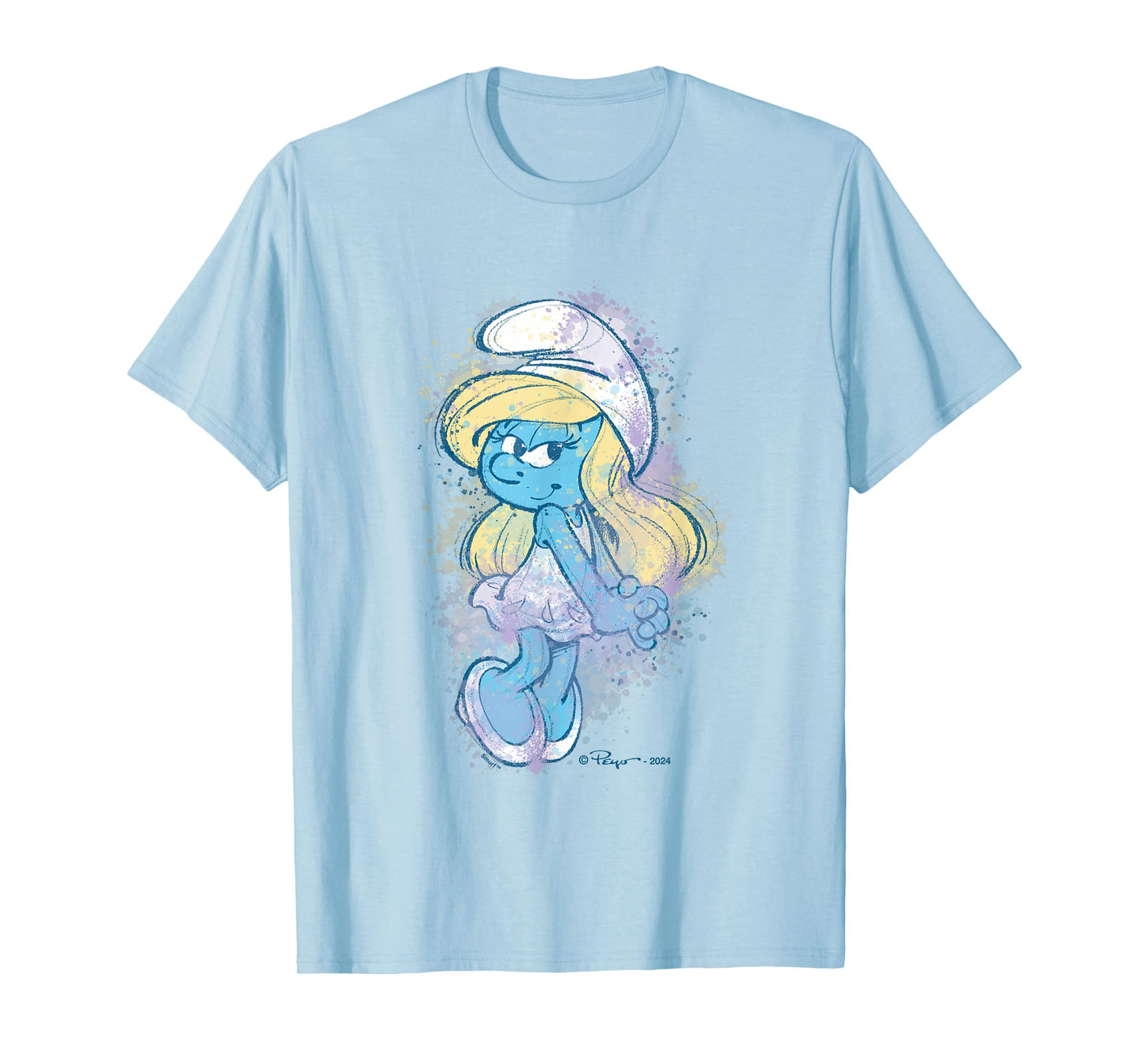 The Smurfs Cute Smurfette Watercolor Portrait Distressed T-Shirt