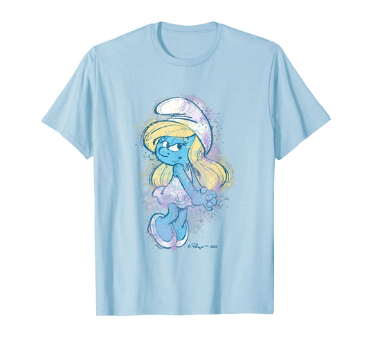 The Smurfs Cute Smurfette Watercolor Portrait Distressed T-Shirt