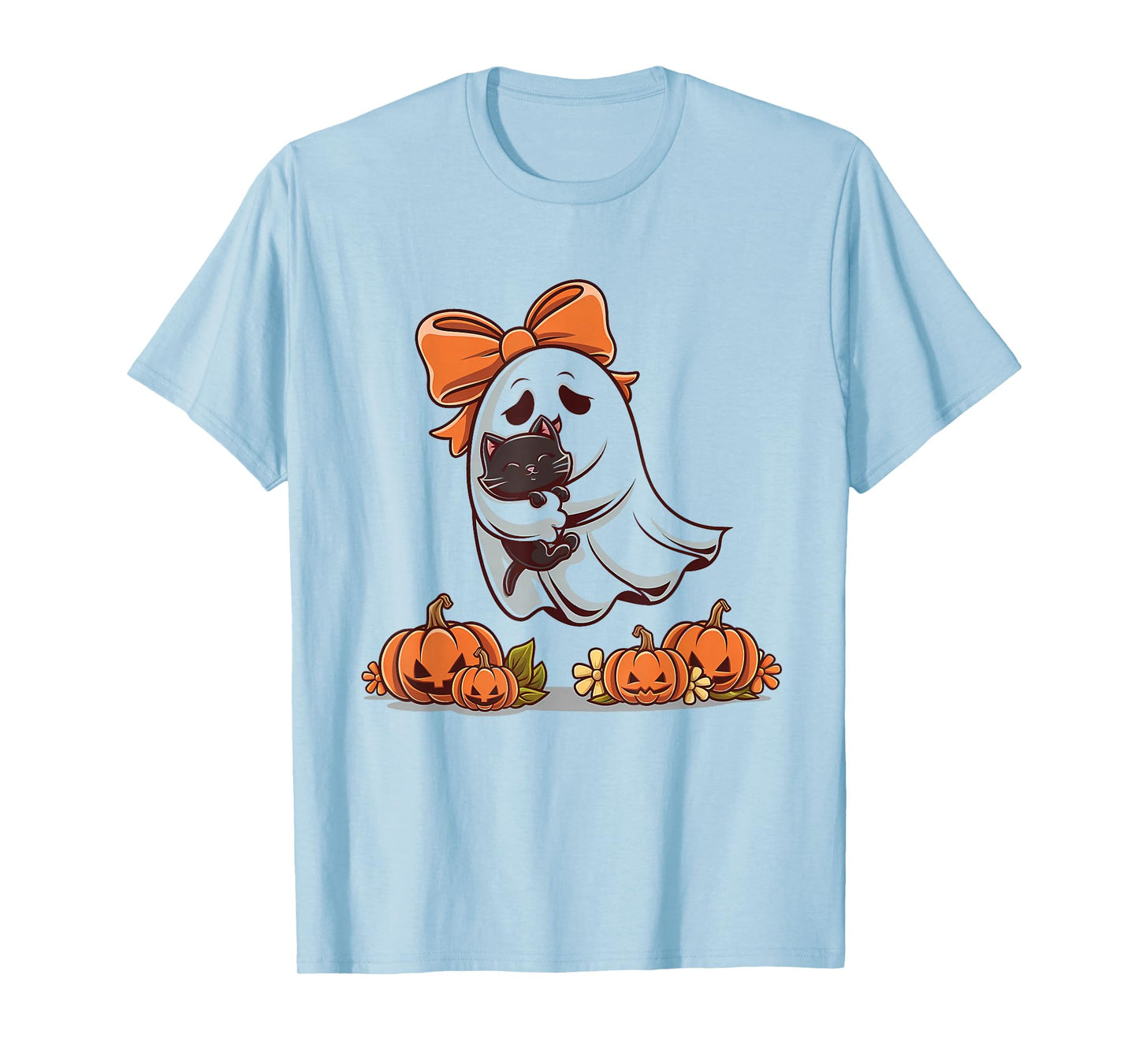 Halloween Ghost Holding Black Cat Funny Men Women & Youths T-Shirt