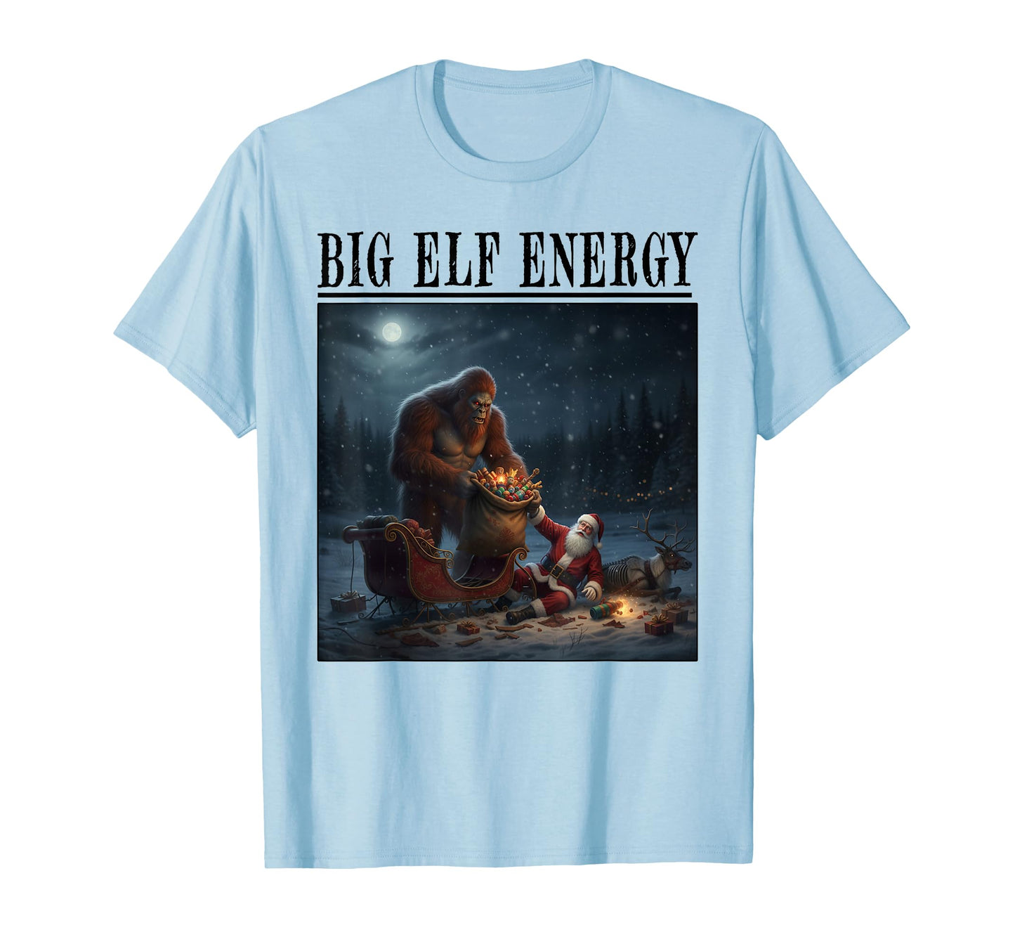 Bigfoot Santa Cannibal Wreck Sleigh Crash Christmas Rescue T-Shirt
