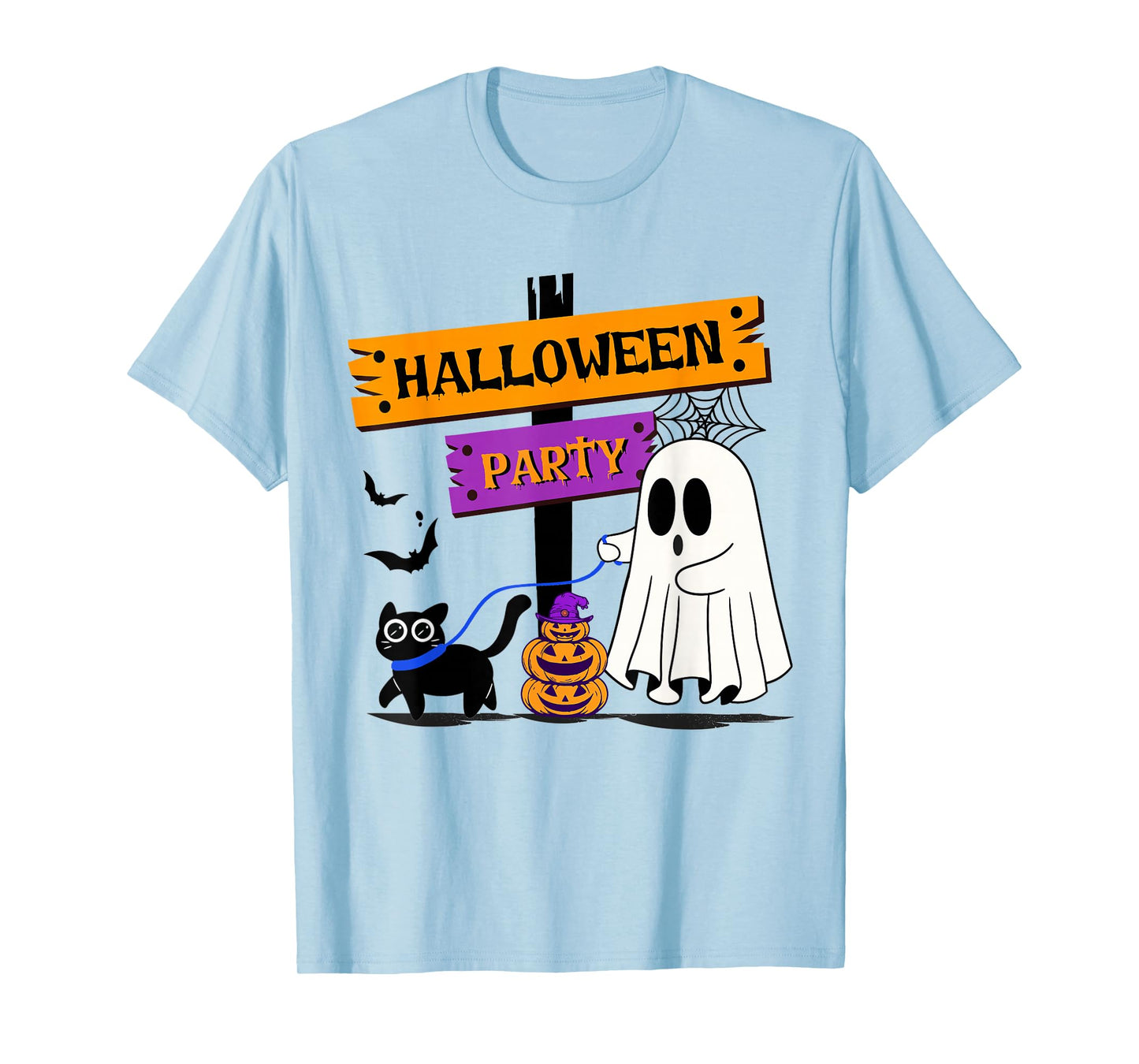Spooky Ghost Walking with A Funny Black Cat Halloween Party T-Shirt