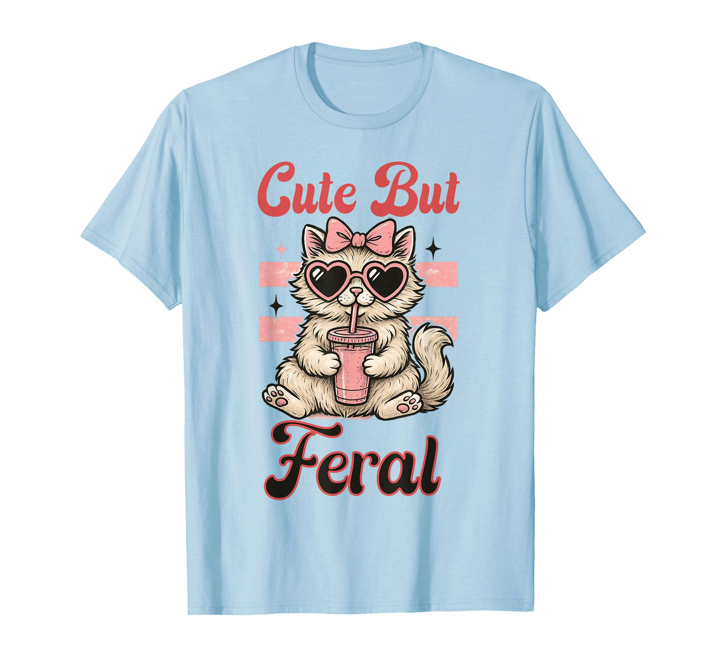 Cute But Feral Funny Vintage Cute Cat Wearing Glasses Women T-Shirt
