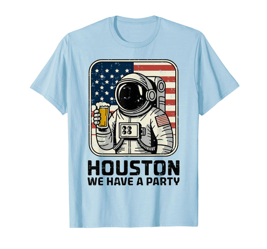 Houston We Have a Party Patriotic Astronaut American Flag T-Shirt