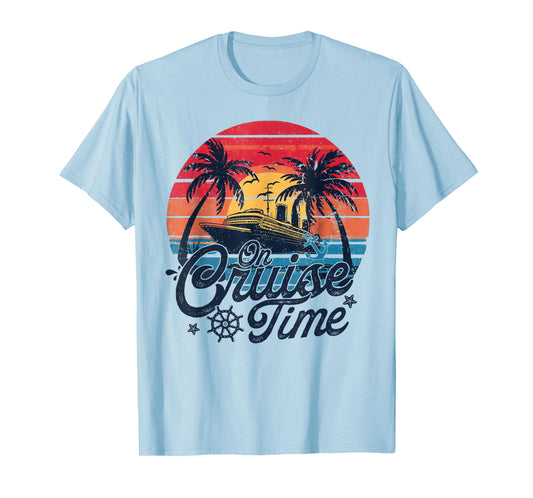 Retro Sunset Cruising On Cruise Time Hello Summer Vacation T-Shirt
