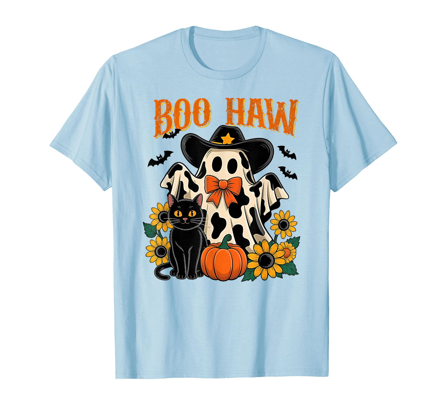 Boo Haw Cow Ghost Pattern Western Halloween T-Shirt