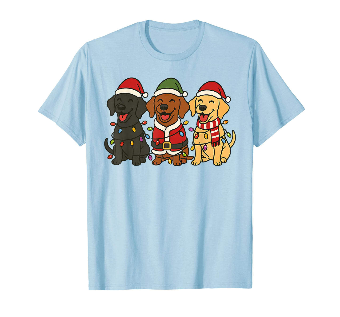 Cute Labrador Dogs Christmas Lights Santa Holiday Fun T-Shirt