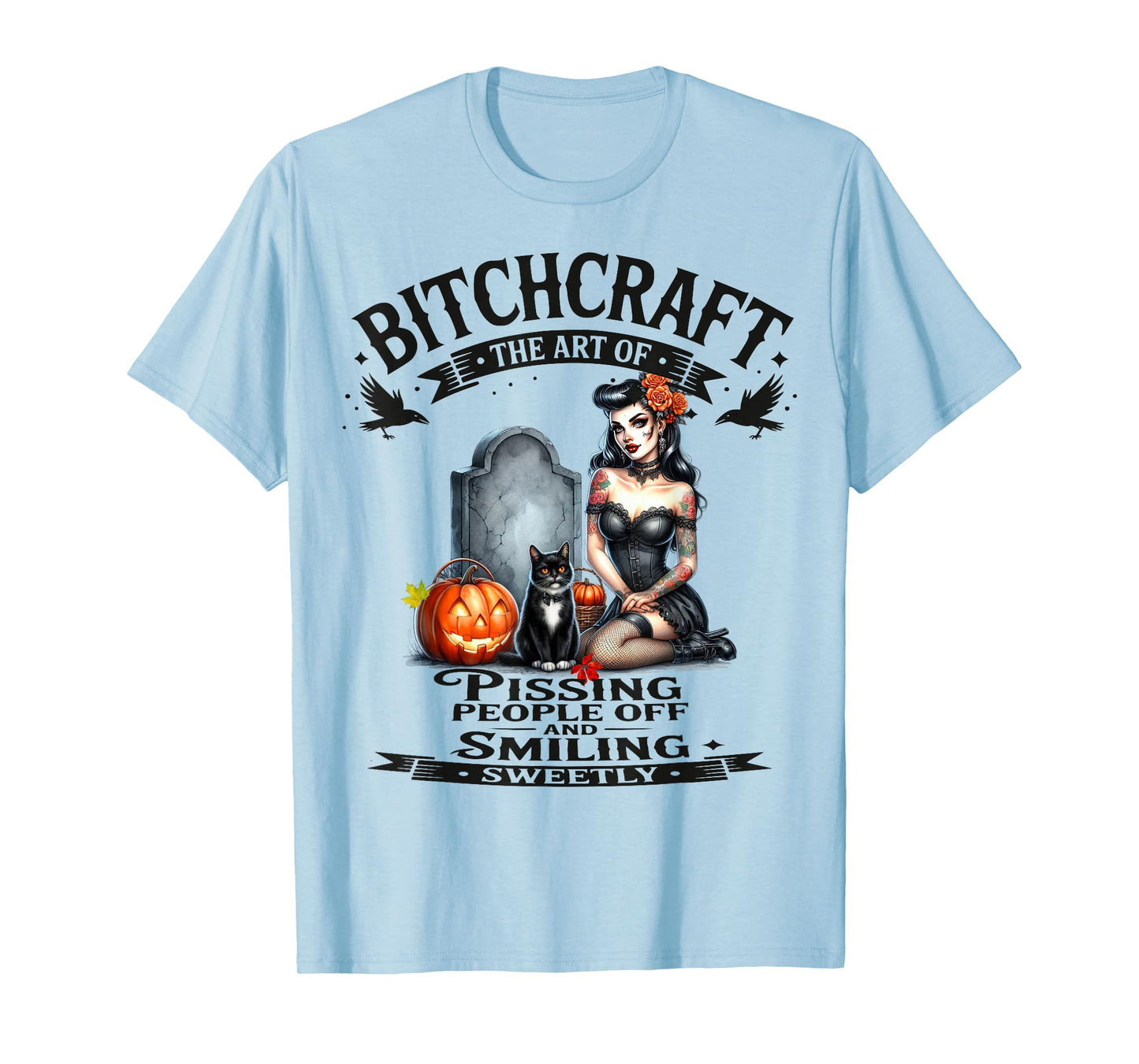 Halloween Vintage Flying Witch Bitchcraft Pin Up Girl Funny T-Shirt
