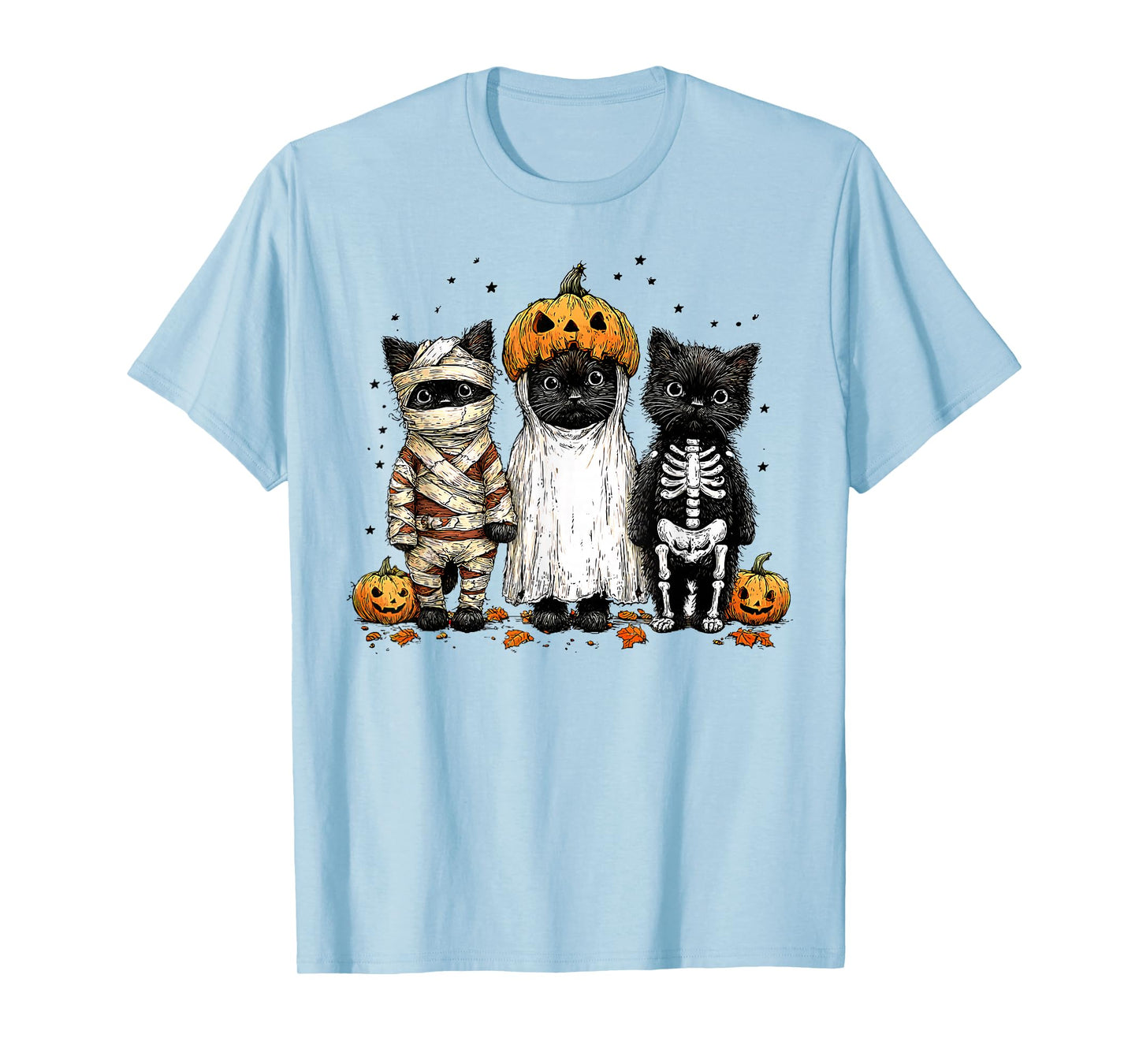 Retro Black Cat Witch Scary Halloween Pumpkin Women Men Kids T-Shirt
