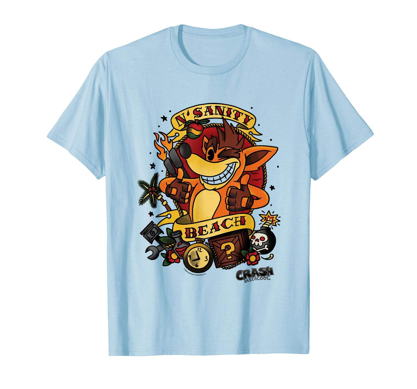 Crash Bandicoot N'Sanity Beach Vintage Tattoo Style T-Shirt