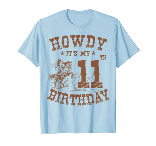 Howdy It's My 11th Birthday Western Cowboy 11 Years Old Bday T-Shirt