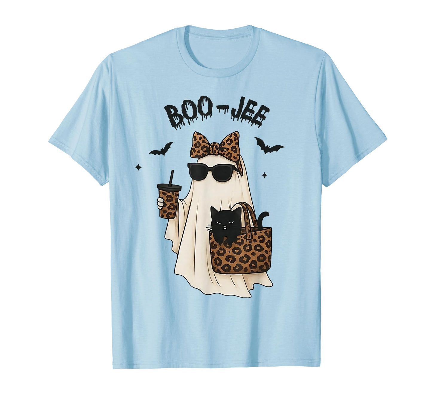Boo-JEE Boujee Coquette Leopard Ghost Cat Halloween Costume T-Shirt