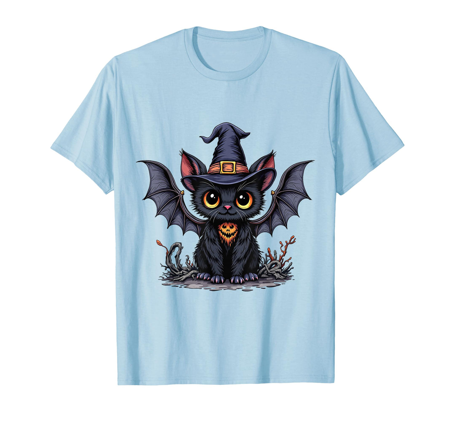 Cute Bat Wearing Witch Hat Trying to Be Funny Halloween Bat T-Shirt