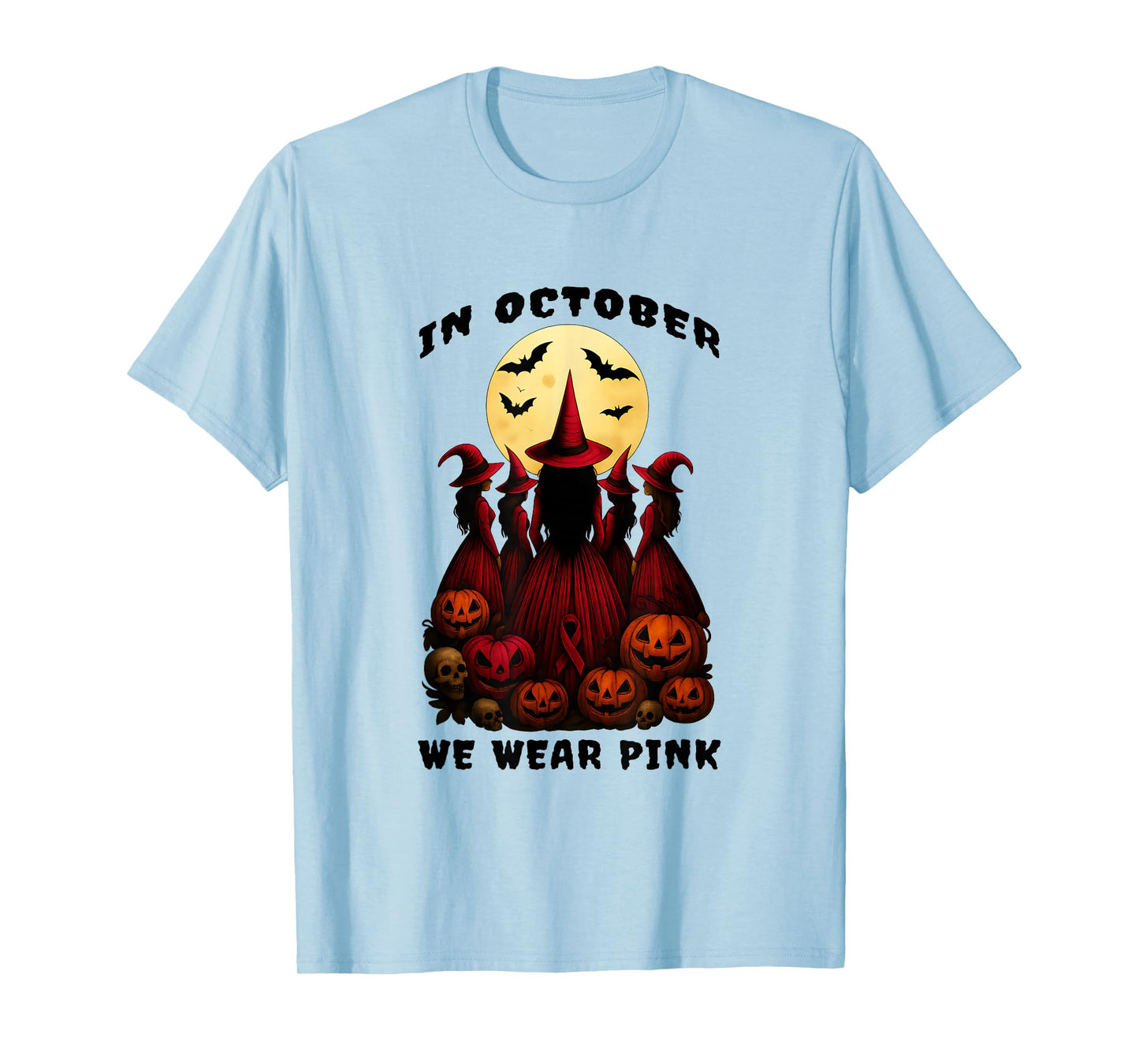 Breast Cancer Awareness Pink Ribbon Halloween Witches T-Shirt