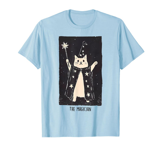 Wizard Cat Weird Funny Tarot Card The Magician Halloween Cat T-Shirt for Men Women Kids