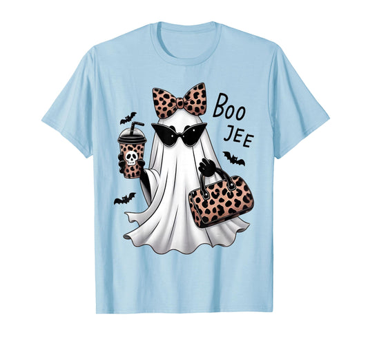Coquette Leopard Ghost Coffee Boo-JEE Halloween Boujee Ghost T-Shirt