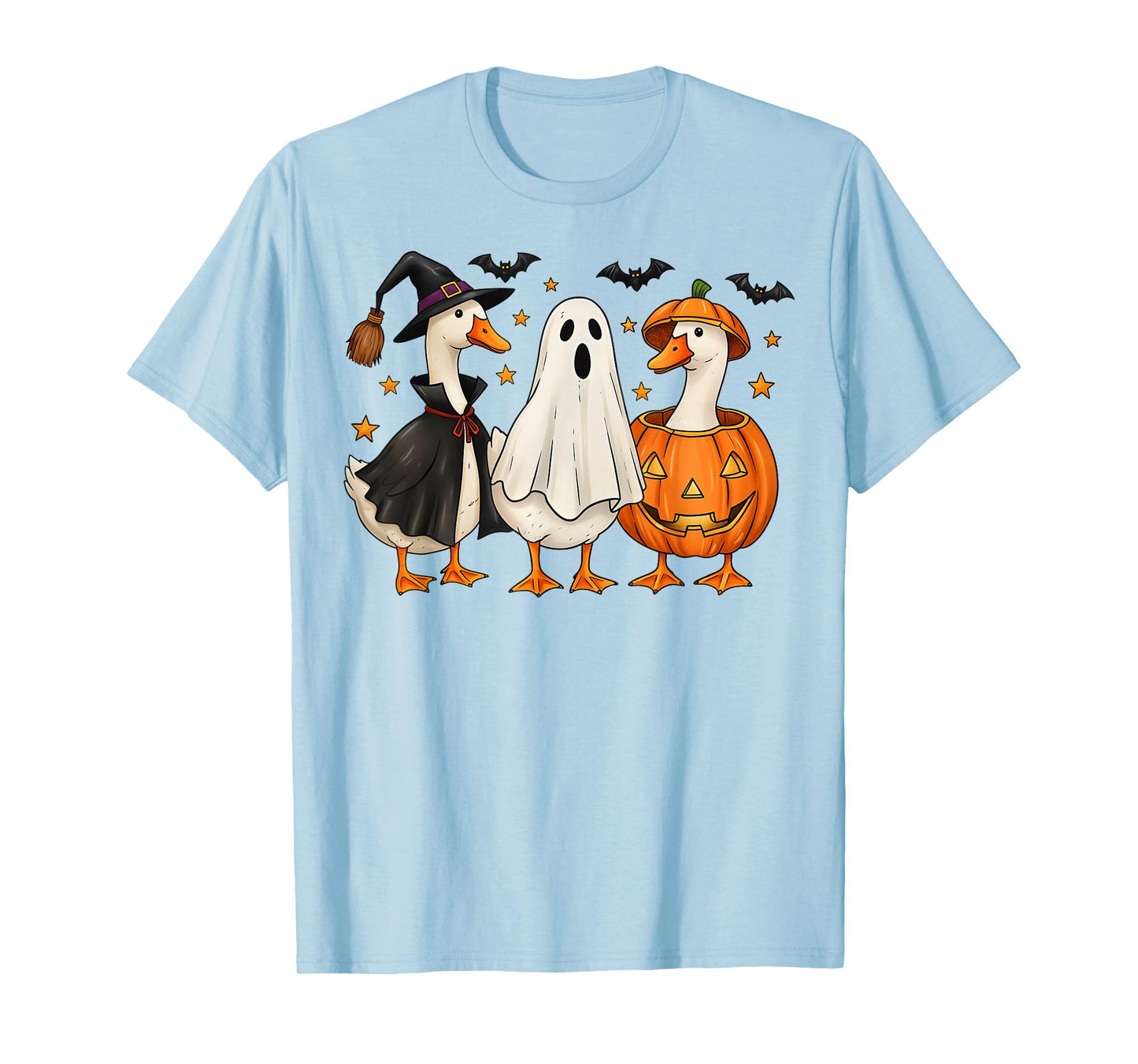Funny Halloween Goose Trio in Ghost Witch Pumpkin Costumes T-Shirt