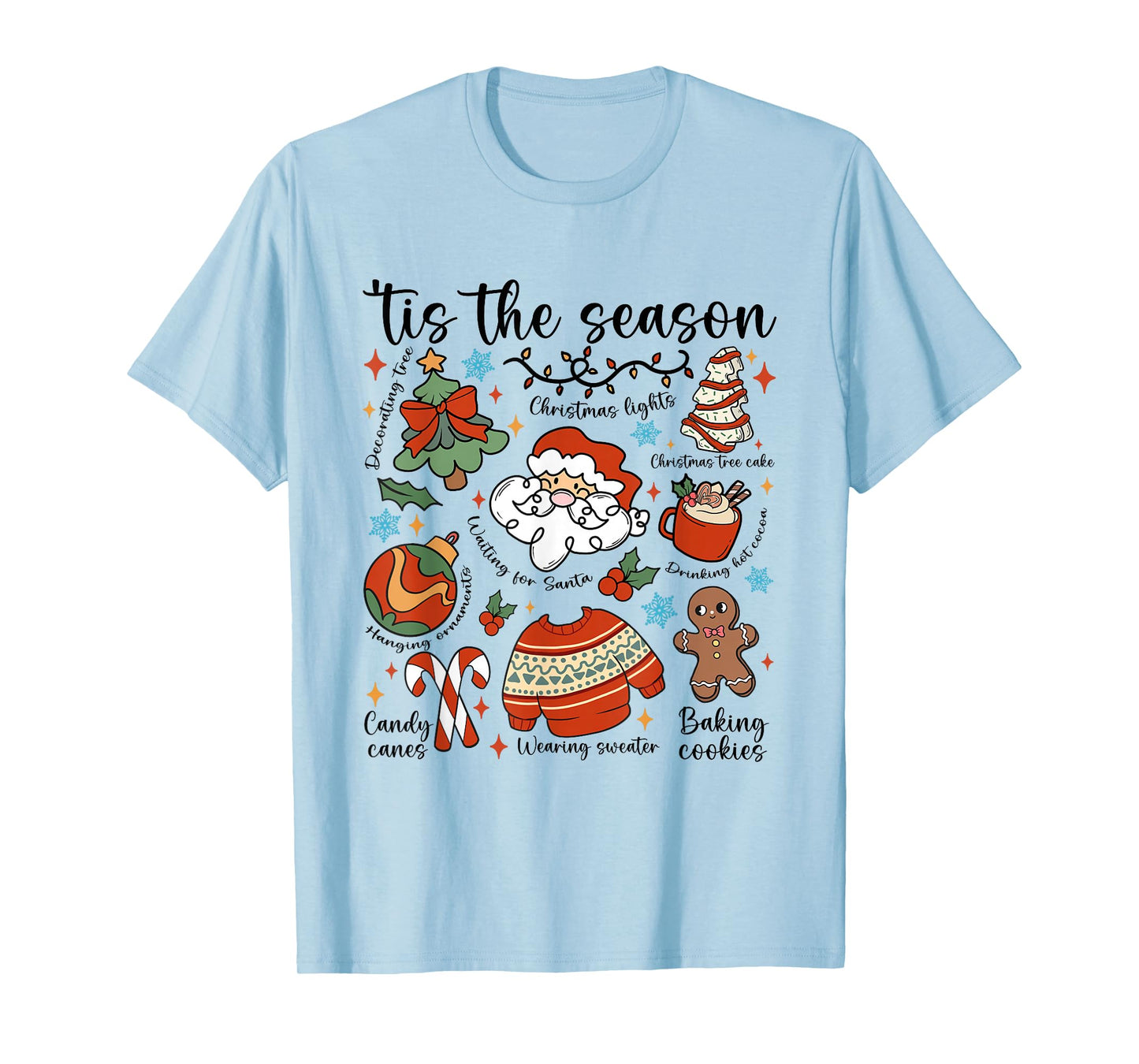 Retro Tis The Season Christmas Doodles Cute Santa Claus Xmas T-Shirt