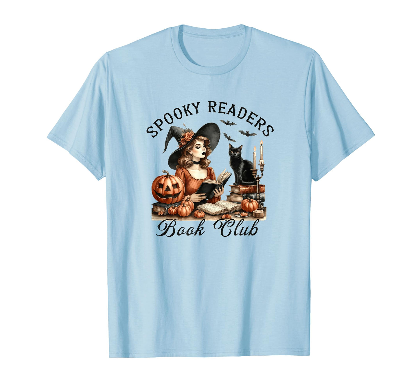 Halloween Witch Reading Spooky Readers Black Cat Book Club T-Shirt