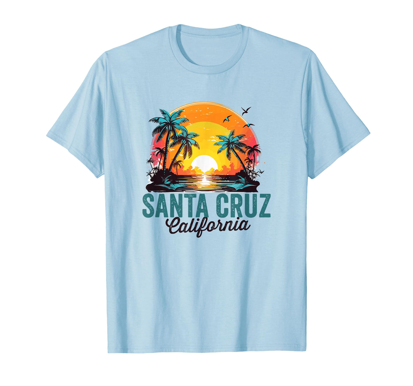 Santa Cruz California Beach Palm Trees Sunset Illustration T-Shirt