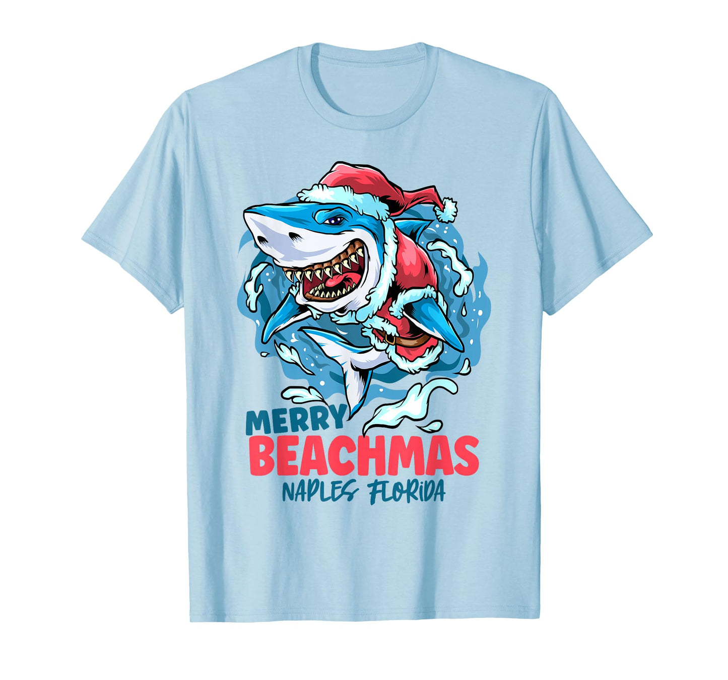 Naples Florida Merry Beachmas Christmas Shark Santa T-Shirt