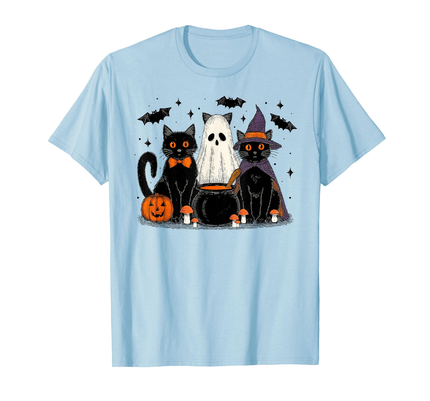 Trick or Treat Black Cat Halloween Witch Ghost Cats Pumpkin T-Shirt