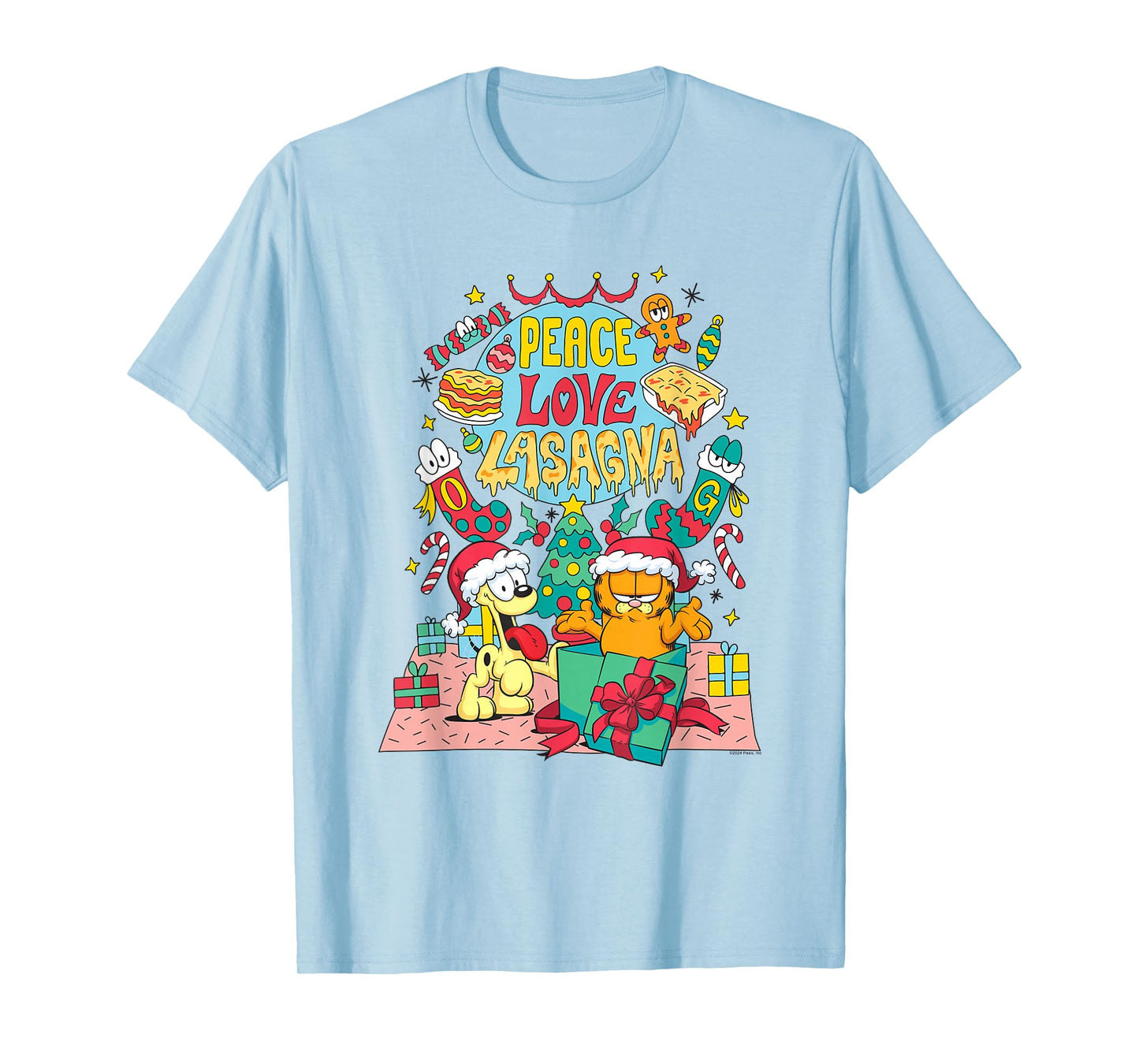 Garfield Peace, Love, Lasagna Funny Christmas Cat Cartoon T-Shirt