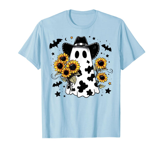 Cute Cowhide Ghost Sunflowers Funny Snarky Boojee Halloween T-Shirt