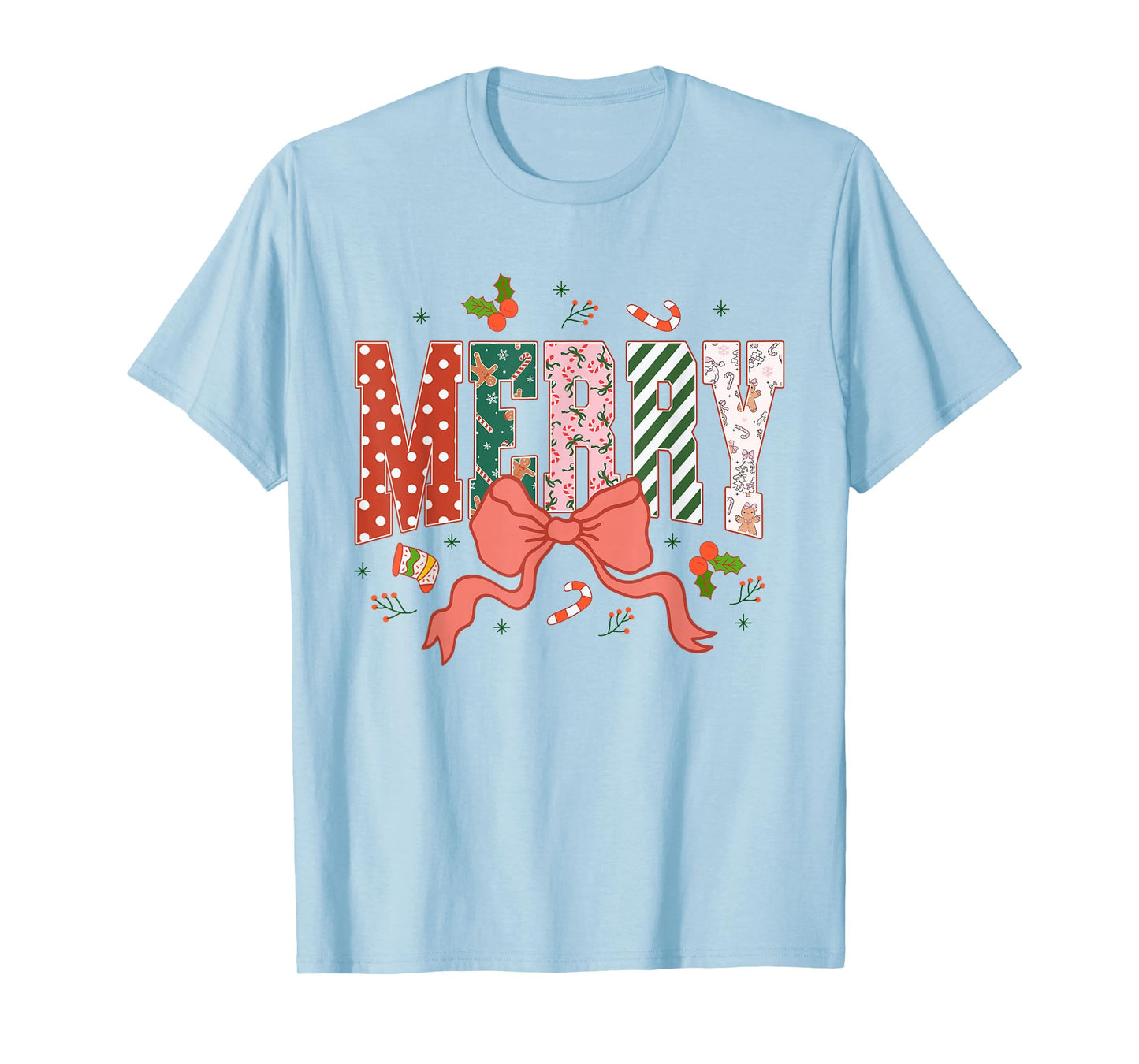 Coquette Merry Christmas Xmas Merry and Bright Family Womens T-Shirt